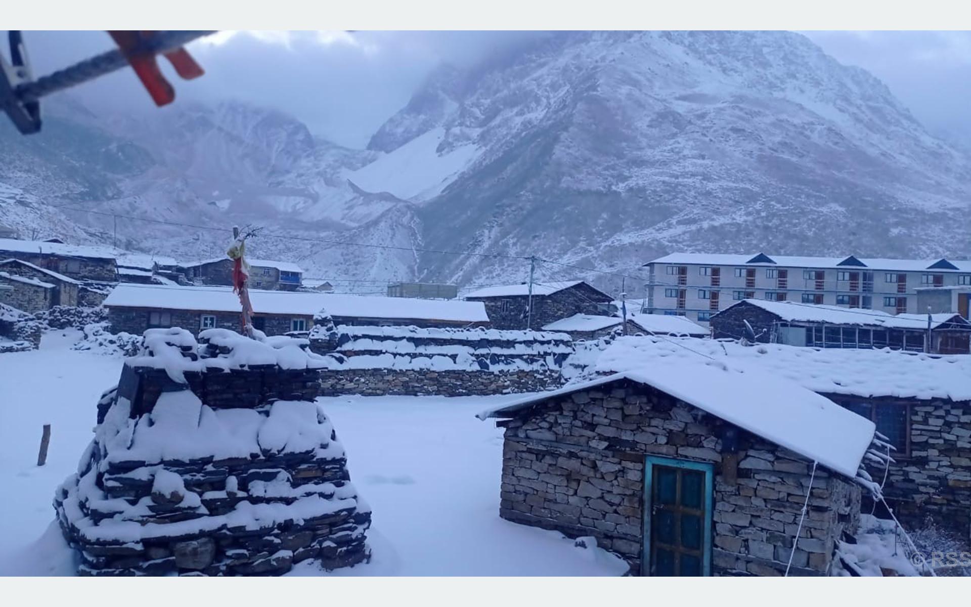 उत्तरी गोरखाको नुब्री भ्यालीमा भारी हिमपात